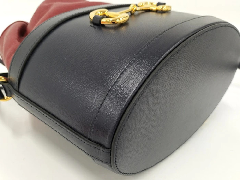Gucci Horsebit Drawstring Shoulder Bag Leather Red Navy Blue - Picture 3 of 10